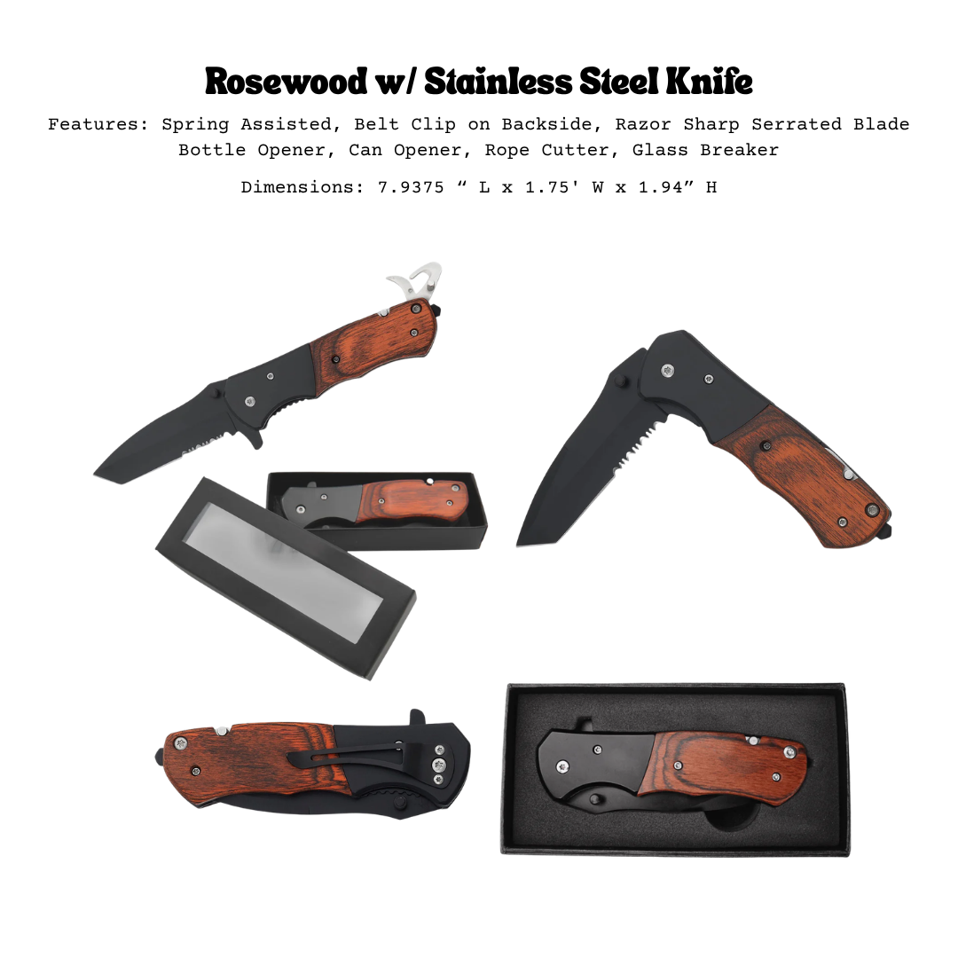 Pocket Knife w/ engraved wooden handel