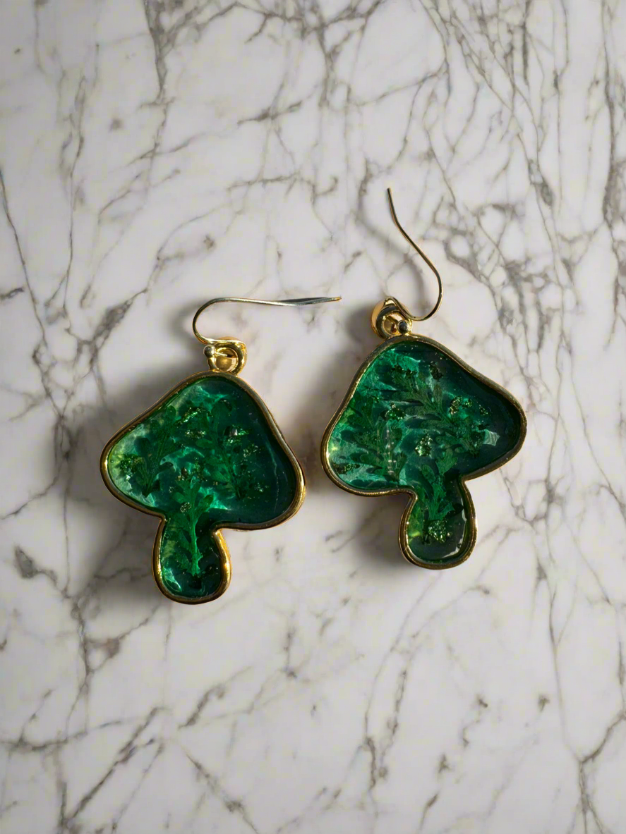Gold Mushroom Resin Dangles