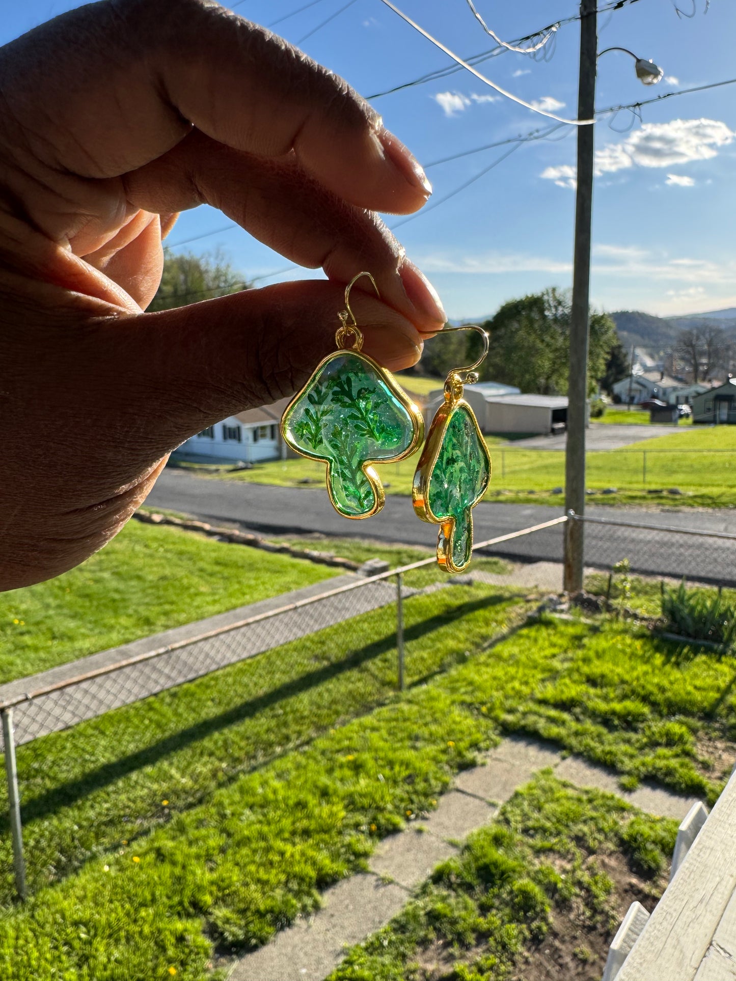 Gold Mushroom Resin Dangles