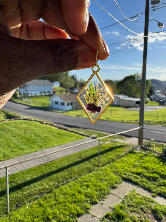 Large Gold Diamond Resin Dangles