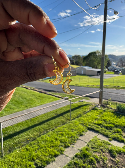 Gold Moon Resin Dangles