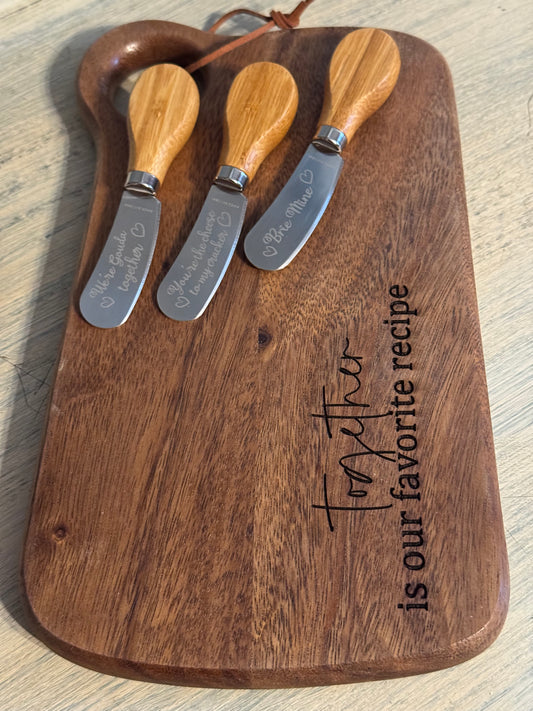 "Together is our favorite recipe"--Cutting board